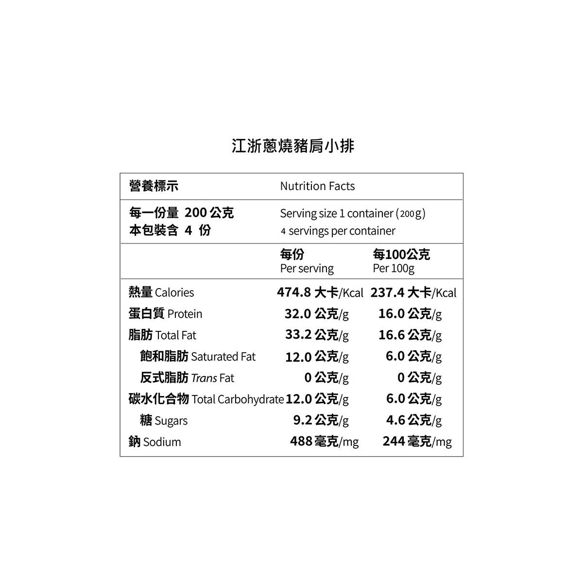 大成 冷凍江浙蔥燒豬肩小排 800 公克 大成 冷凍江浙蔥燒豬肩小排 800 公克