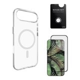 MAGEASY Bright M 不發黃軍規磁吸透明殼 iPhone Air (白磁圈) + 鏡頭保護貼Lenz(雲霧) + Vetro 9H 鋼化玻璃保護膜