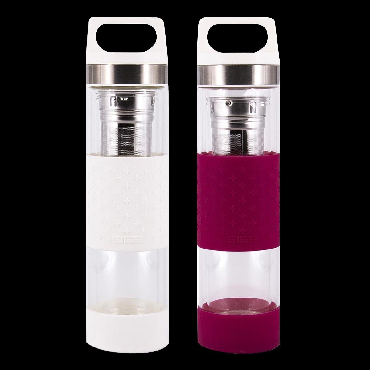 SIGG 雙層玻璃水瓶 400毫升 X 2件組 白 + 莓紅