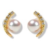 Tokyo Pearl 18K黃K金 5.5公釐 - 6.0公釐 Akoya 珍珠鑽石耳環