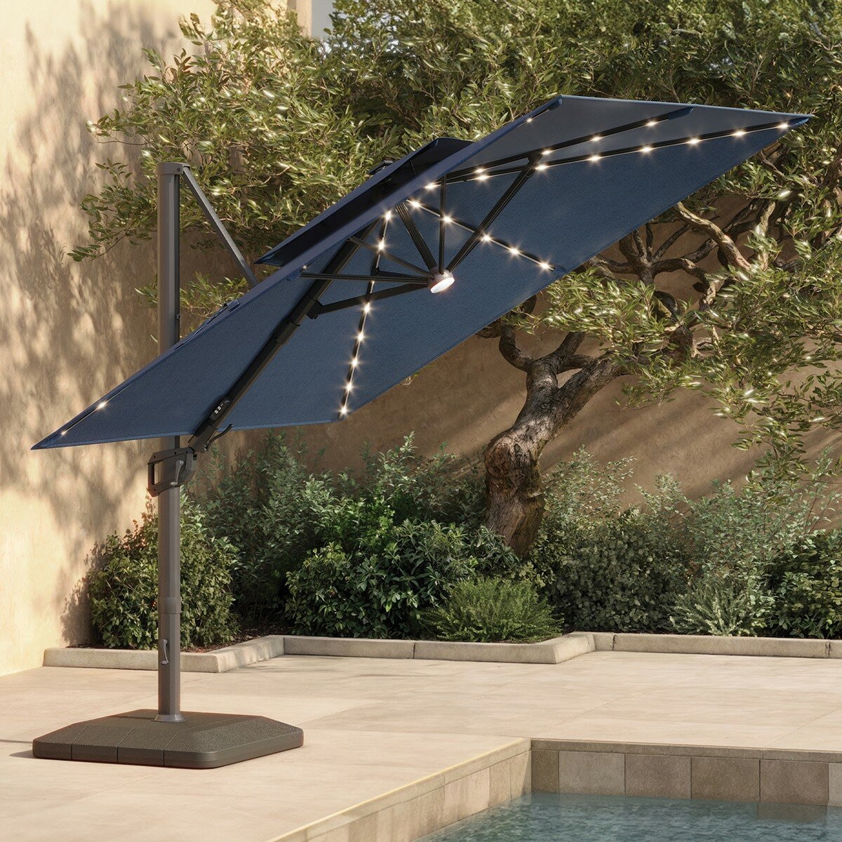 ATLeisure 10 呎戶外方形遮陽傘 附傘座 藍色