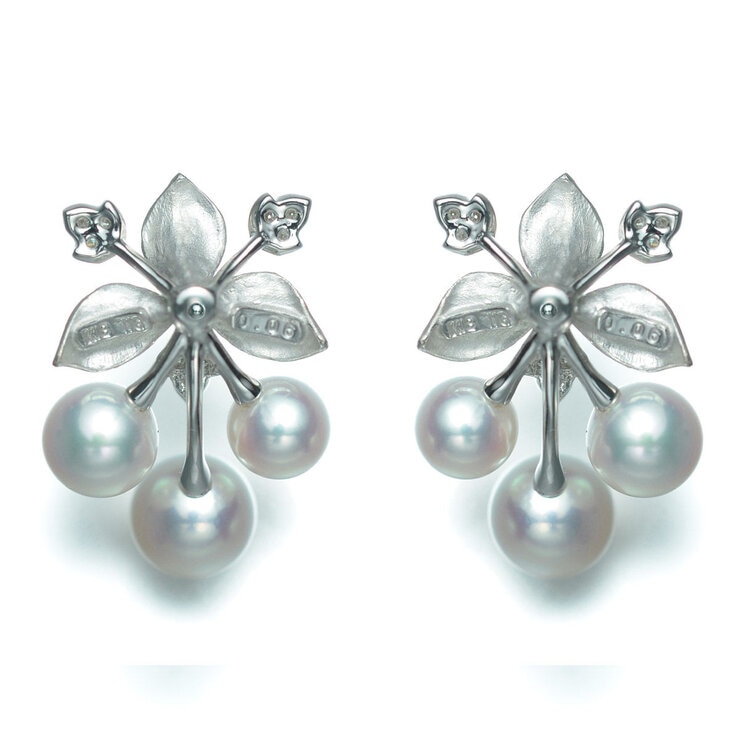 Tokyo Pearl 0.12克拉 18K白K金 5.0公釐 - 6.5公釐 Akoya珍珠鑽石耳環