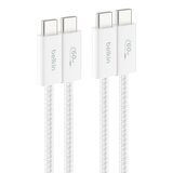 Belkin BoostCharge USB-C to USB-C 編織連接線 (60W 1.5米) 2入組 白 + Belkin BoostCharge Pro 雙USB-C 氮化鎵 充電器 (65W PPS) 2入組 迪士尼系列