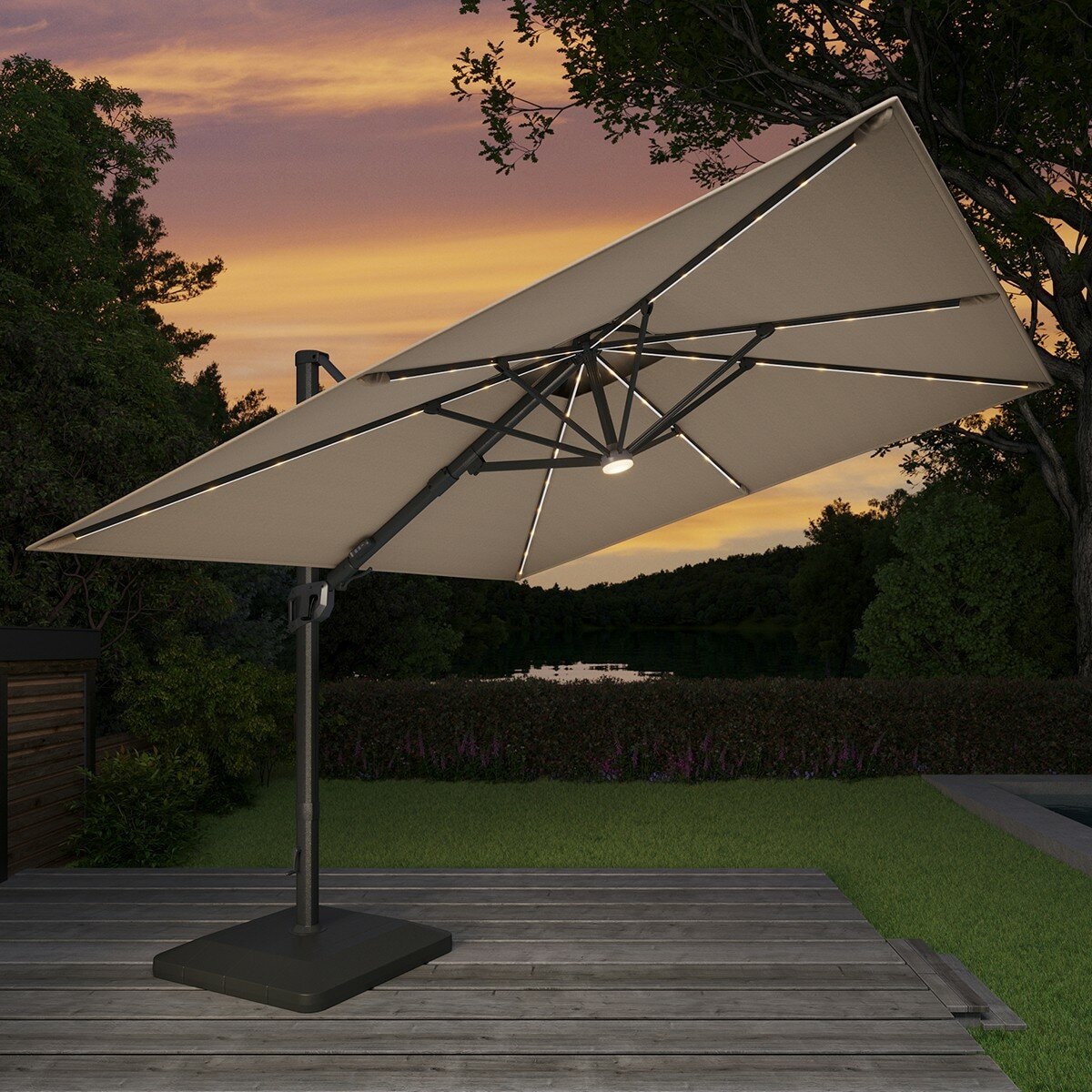 ATLeisure 10 呎戶外方形遮陽傘 附傘座 棕色