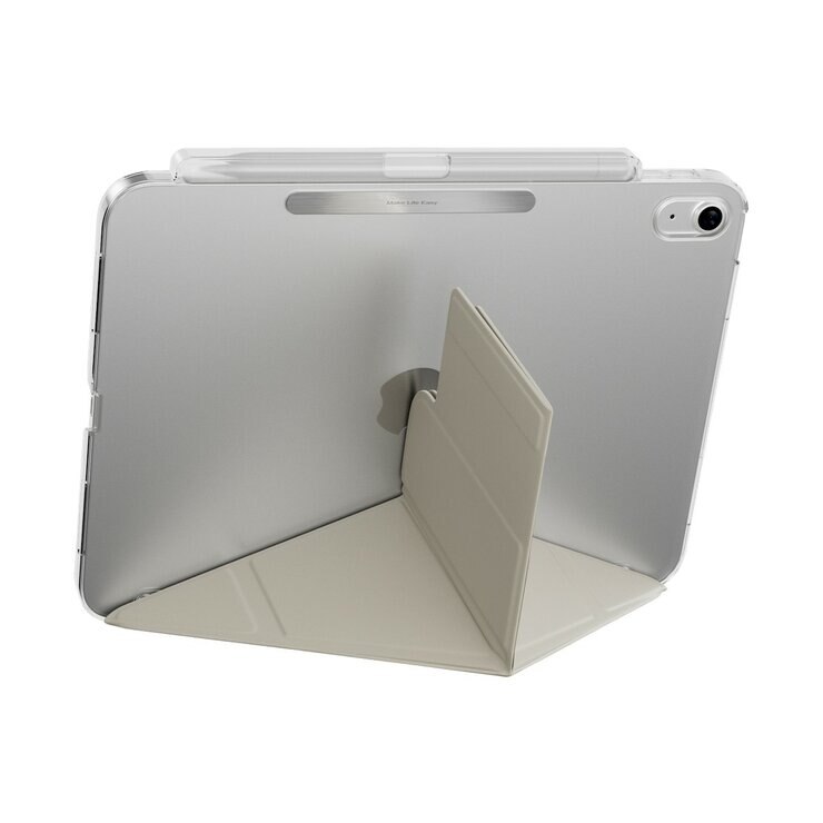 MAGEASY Facet 全方位支架透明背蓋保護套 (筆槽款) 適用於 2022 iPad 10.9吋 A14 & 2025 iPad 11吋 A16 星光白