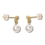 Tokyo Pearl 18K黃K金 6.5公釐 - 7.0公釐 Akoya 珍珠鑽石耳環