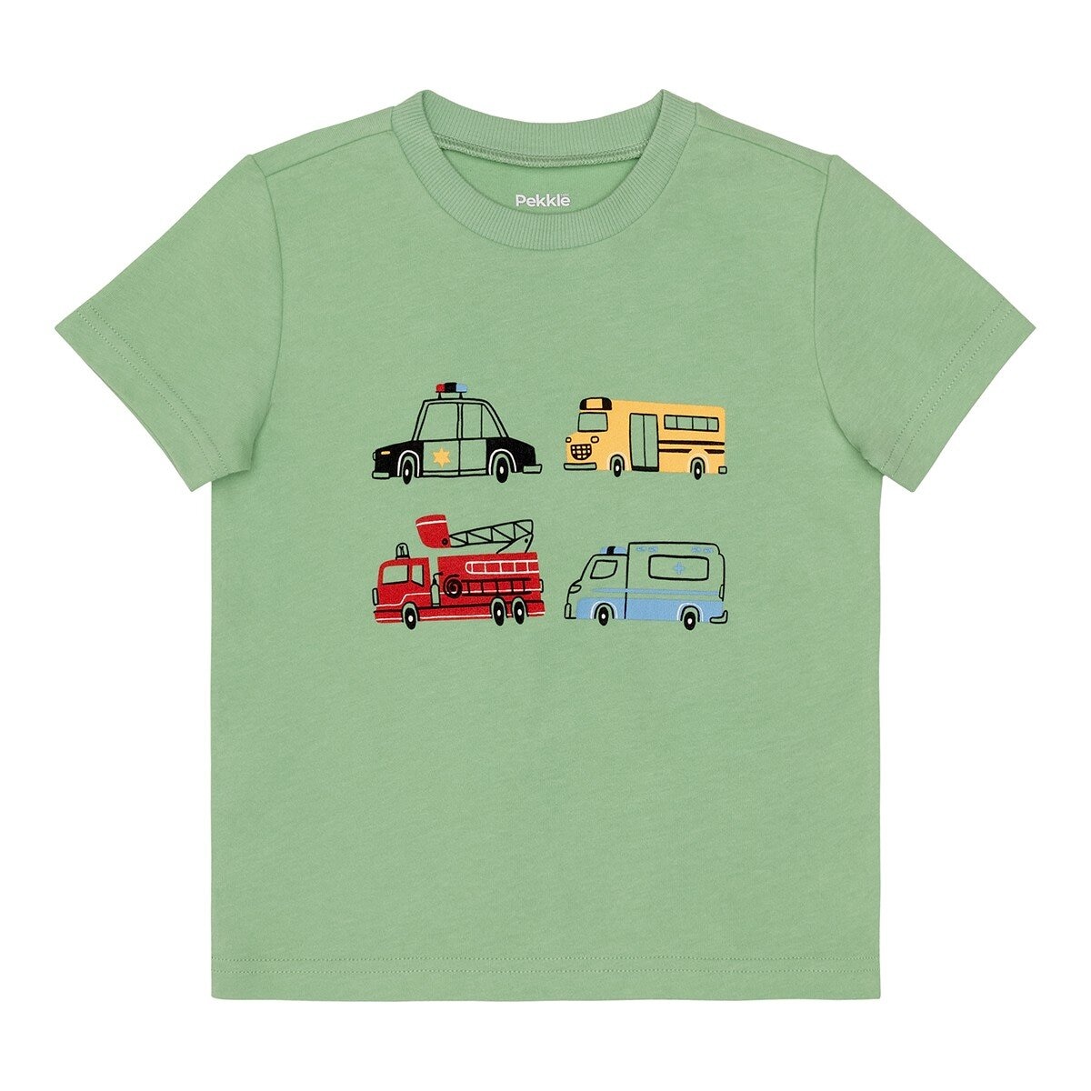 Pekkle 兒童圓領短袖上衣四件組 車車 4T