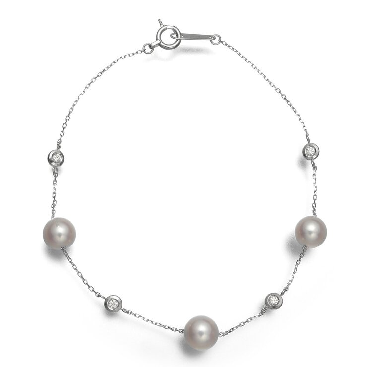 Tokyo Pearl 18K白K金 6.0公釐 - 6.5公釐 Akoya 珍珠鑽石手環 - 153113