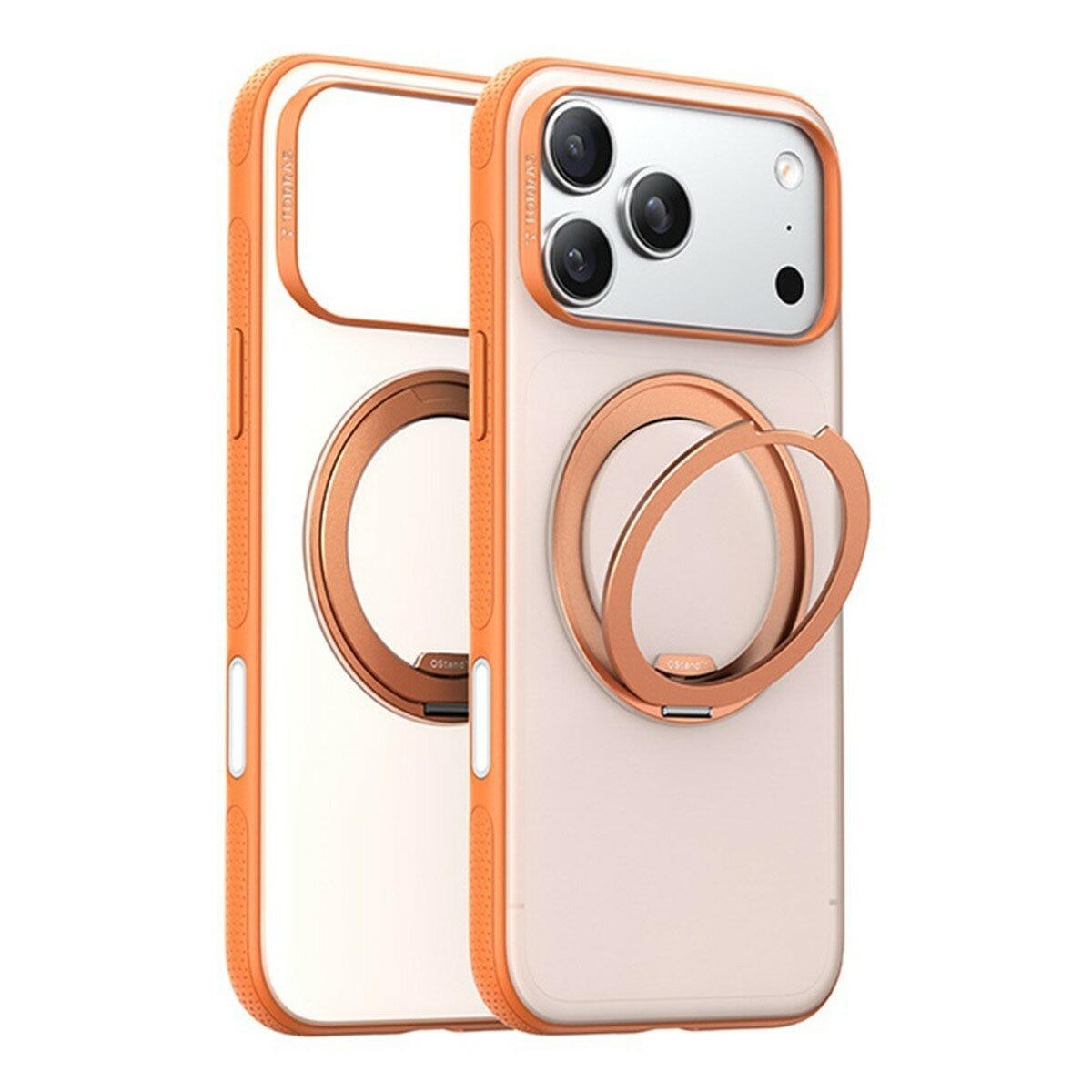 Torras Ostand R Fitness 磁吸360度旋轉支架防摔手機殼 iPhone 17 Pro Max 霧面日暮橘 + Insta II Master 高清滿版螢幕鋼化玻璃保護貼