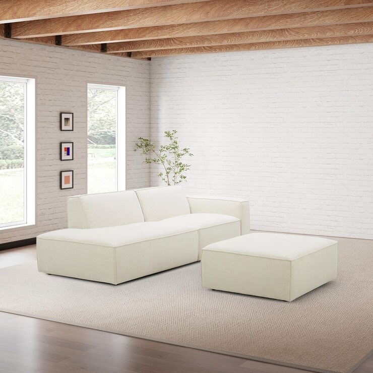 Aiden & Ivy 布面可移動式沙發附腳凳 米