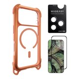 MAGEASY Odyssey Strap M 超軍規防摔掛繩手機殼 iPhone 17 Pro(珊瑚/魅力橘) + 鏡頭保護貼Lenz 鈦合金(午夜鈦) + Vetro 9H 鋼化玻璃保護膜