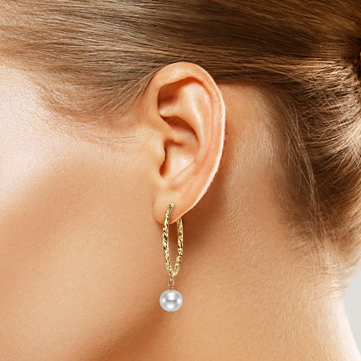 淡水珍珠耳環 14K黃K金 8公釐-8.5公釐