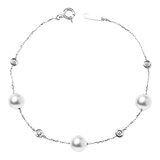 Tokyo Pearl 18K白K金 6.0公釐 - 6.5公釐 Akoya 珍珠鑽石手環
