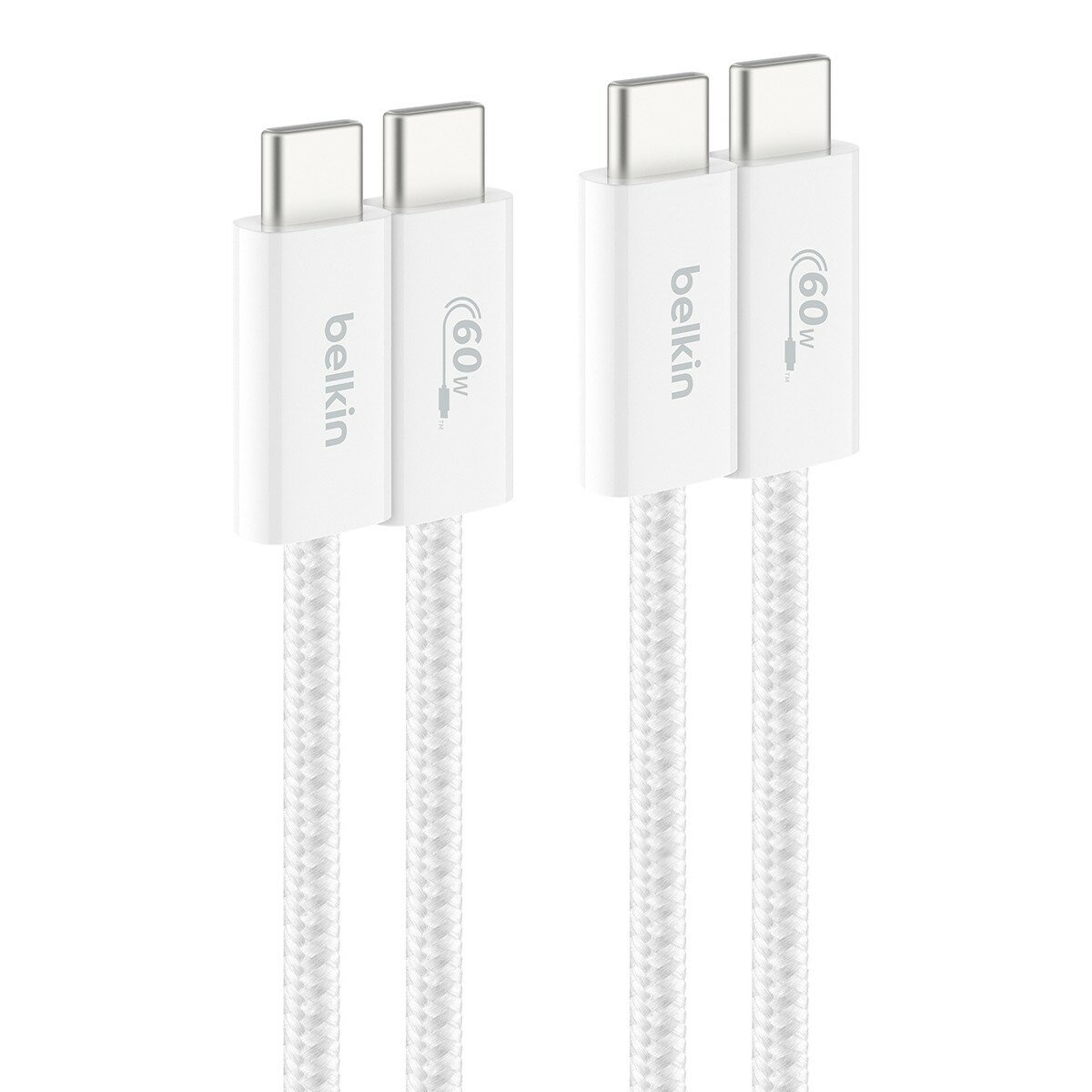 Belkin BoostCharge USB-C to USB-C 編織連接線 (60W 1.5米) 2入組 白 + Belkin BoostCharge Pro 雙USB-C 氮化鎵 充電器 (65W PPS) 2入組 迪士尼系列