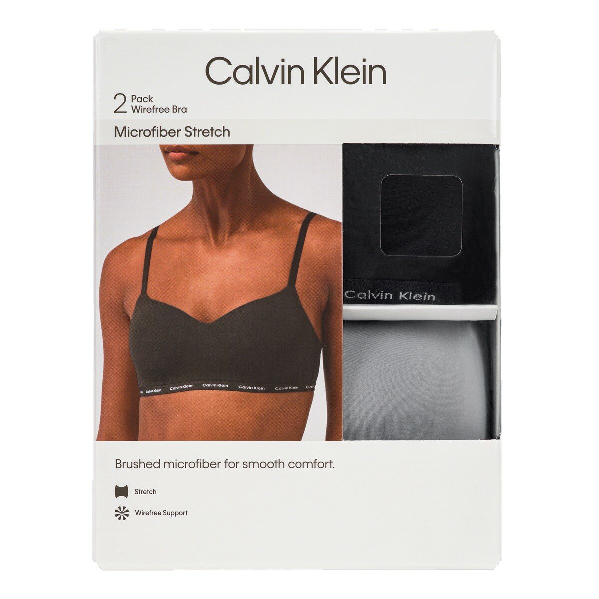 Calvin Klein 女無鋼圈內衣兩入組 黑+灰
