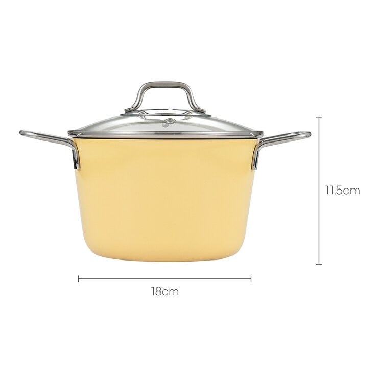 Edelkochen 不鏽鋼雙耳鍋具 含玻璃上蓋4件組 黃色