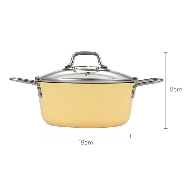 Edelkochen 不鏽鋼雙耳鍋具 含玻璃上蓋4件組 黃色