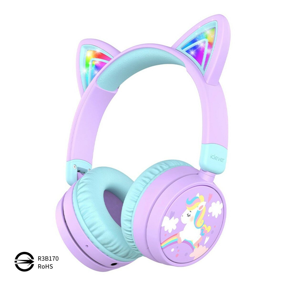 iClever BTH21 炫光無線兒童耳機 紫綠色