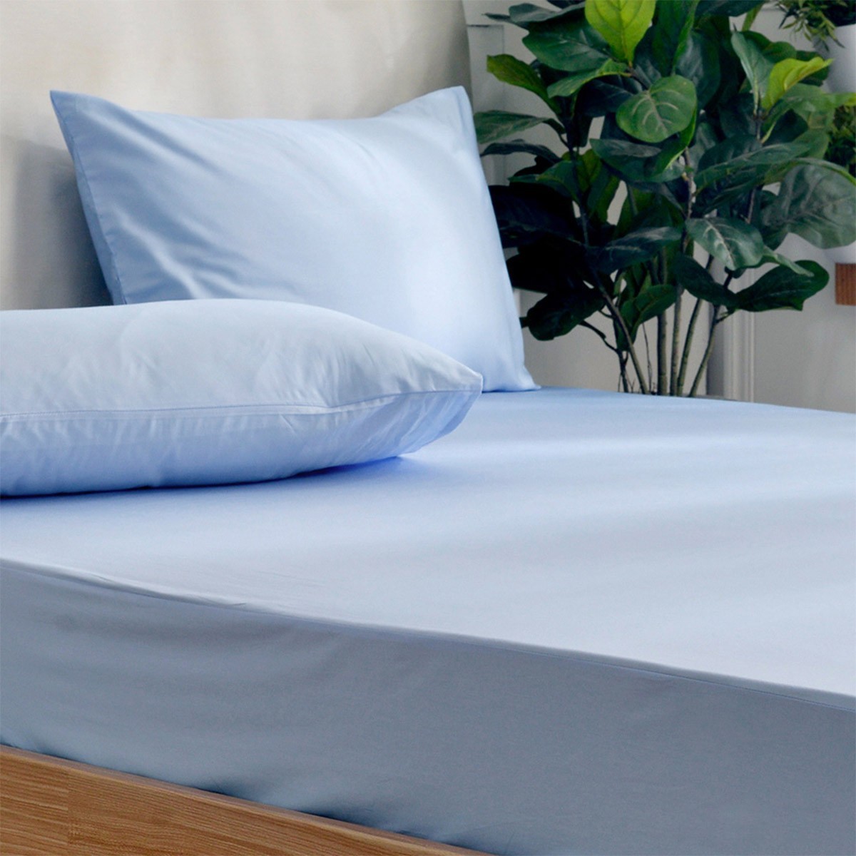 La Belle 雙人加大 200織純棉素色床包枕套 3件組 180公分 X 186公分 藍