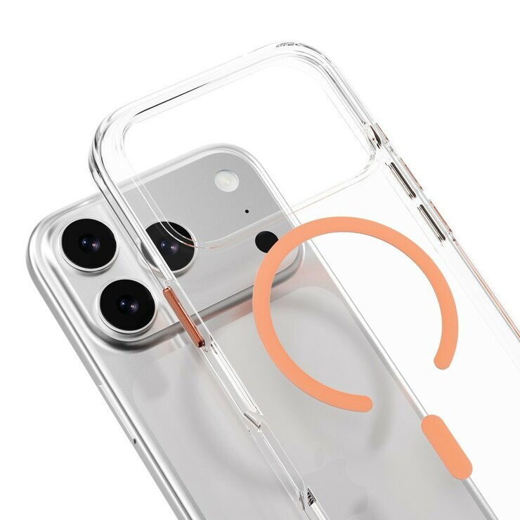 MAGEASY Bright M 不發黃軍規磁吸透明殼 iPhone 17 Pro(珊瑚磁圈) + 鏡頭保護貼Lenz鈦合金(鈦白) + Vetro 9H 鋼化玻璃保護膜