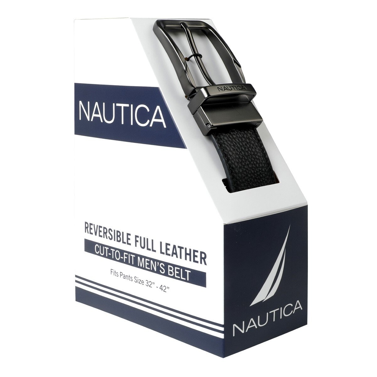 Nautica 男真皮可翻轉皮帶 黑色