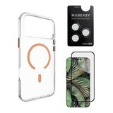 MAGEASY Bright M 不發黃軍規磁吸透明殼 iPhone 17 Pro Max(珊瑚磁圈) + 鏡頭保護貼Lenz鈦合金(午夜鈦) + Vetro 9H 鋼化玻璃保護膜