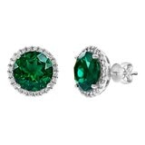 0.44克拉 綠寶石圓形鑽石耳環 VS2/I