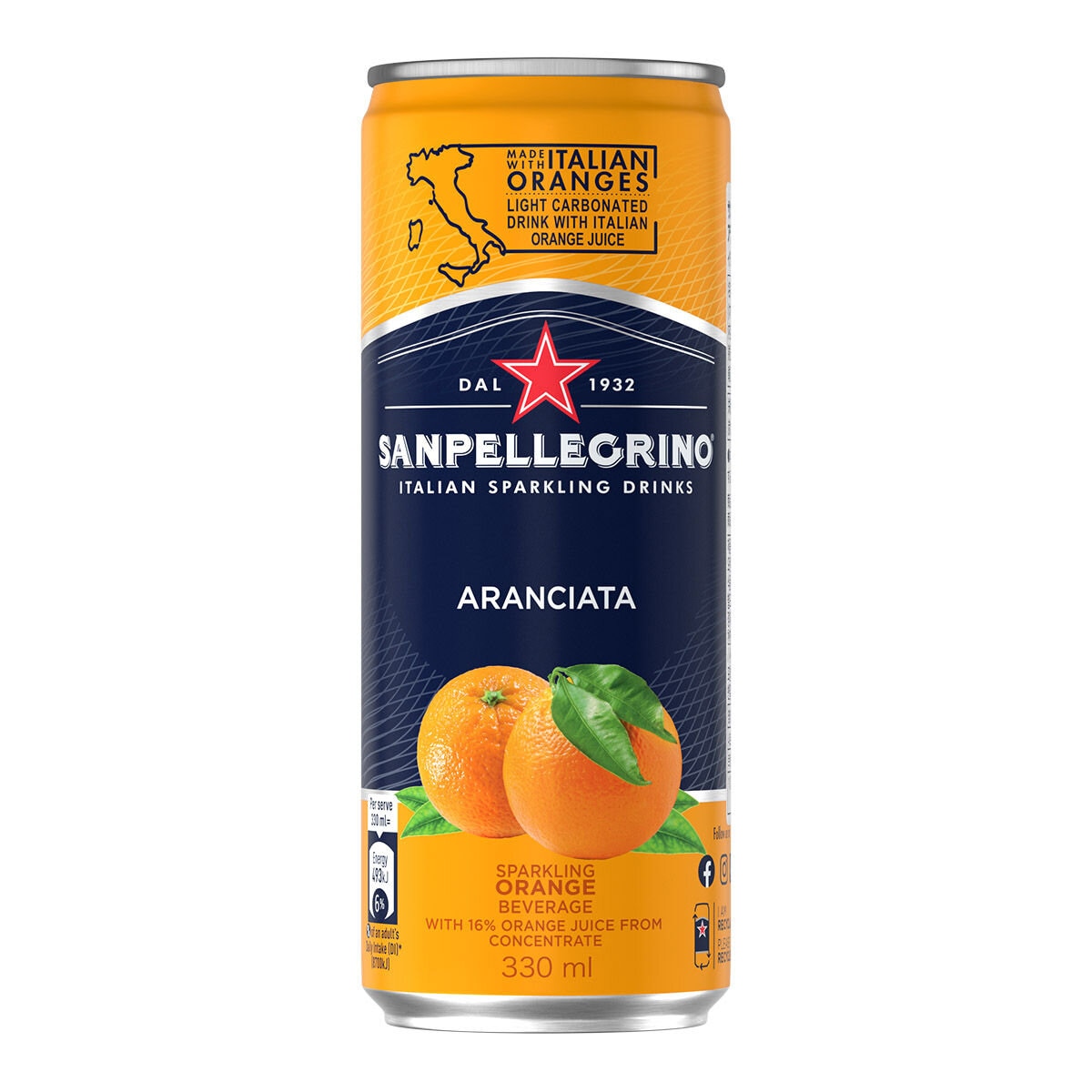 San Pellegrino 聖沛黎洛 氣泡水果飲料 甜橙口味 330毫升 X 24罐