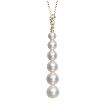 Tokyo Pearl 0.14克拉 18K黃K金 5.0公釐 - 8.0公釐 Akoya珍珠鑽石項鍊