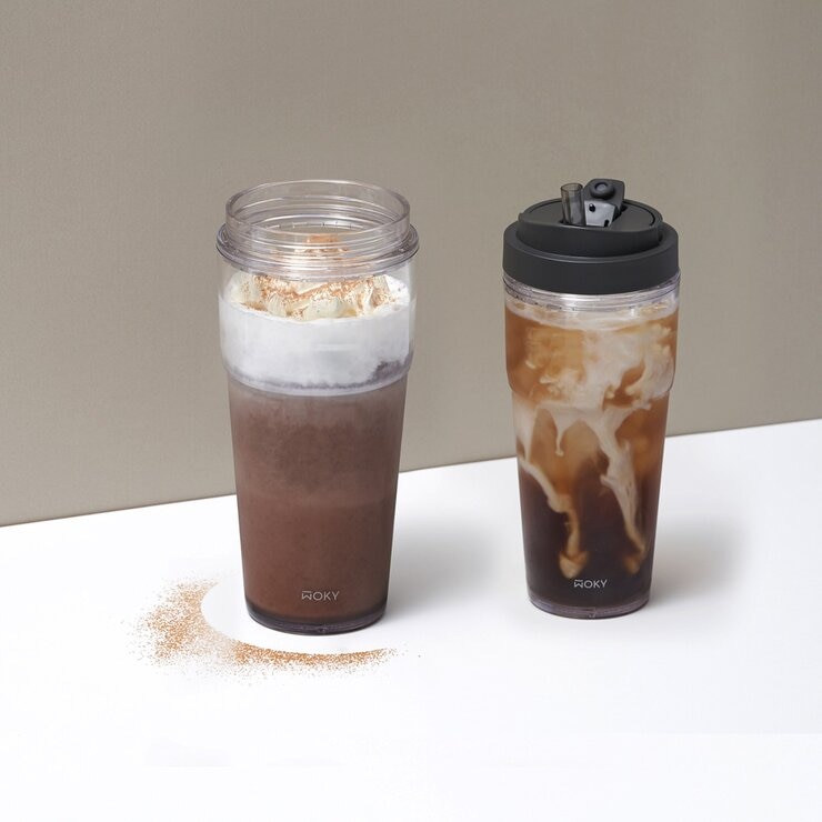 WOKY 沃廚 ECOZEN 純透渾圓隨行杯 880毫升 X 2件組 灰墨 + 绀青藍