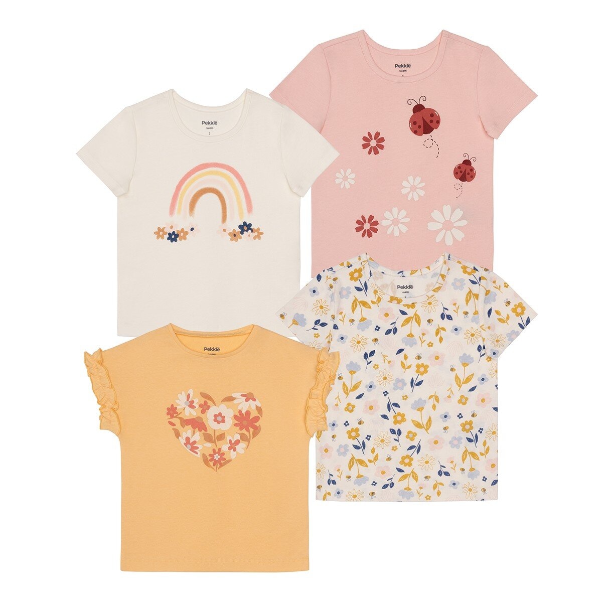 Pekkle 兒童圓領短袖上衣四件組 花朵 3T