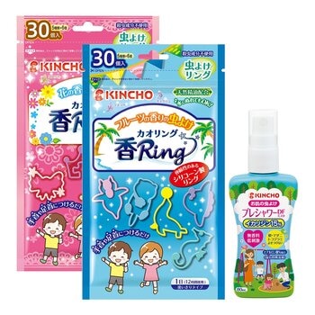 日本金鳥防蚊自寶噴霧 1入 + 驅蚊蟲環花香30入 + 驅蚊蟲環果香組合 30入