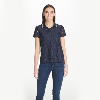 Andrew Marc 女短袖蕾絲Polo衫 Andrew Marc 女短袖蕾絲Polo衫