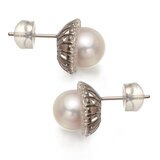 Tokyo Pearl 0.6克拉 18K白K金 8.0公釐 - 8.5公釐 Akoya珍珠鑽石耳環