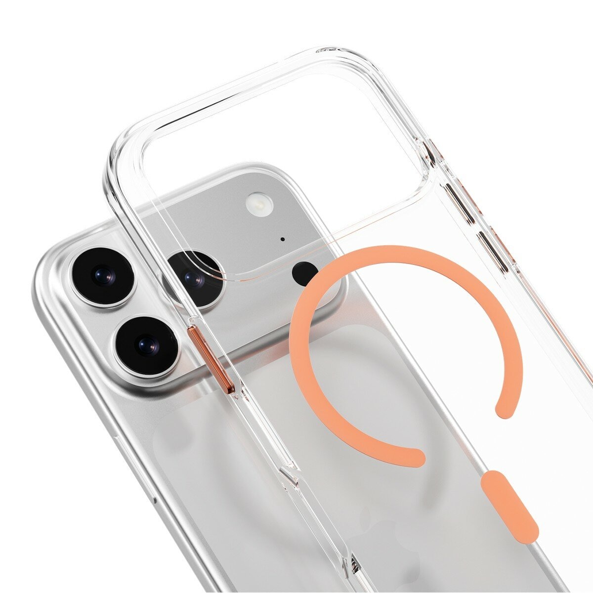 MAGEASY Bright M 不發黃軍規磁吸透明殼 iPhone 17 Pro(珊瑚磁圈) + 鏡頭保護貼Lenz(迷霧) + Vetro 9H 鋼化玻璃保護膜