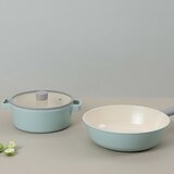 Neoflam 陶瓷不沾塗層鍋具 含玻璃上蓋 3件組 綠