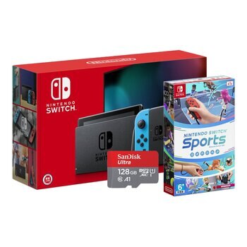 Nintendo Switch Sports 藍紅機遊戲組 + microSDXC 128GB 記憶卡組合
