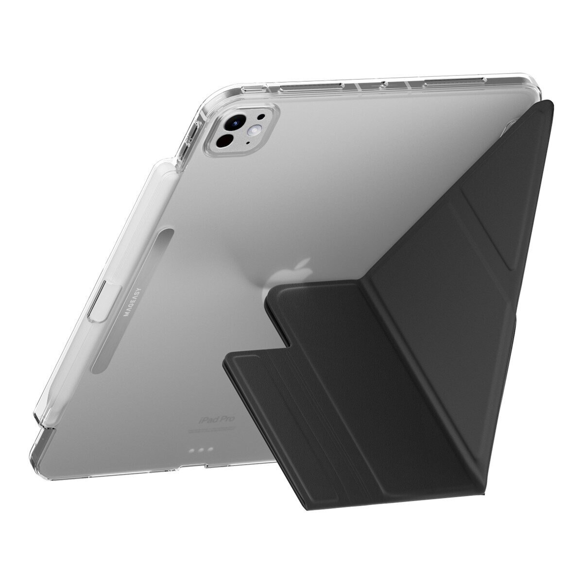 MAGEASY Facet 全方位支架透明背蓋保護套 (筆槽款) 適用於 2024 iPad Pro 11吋 黑