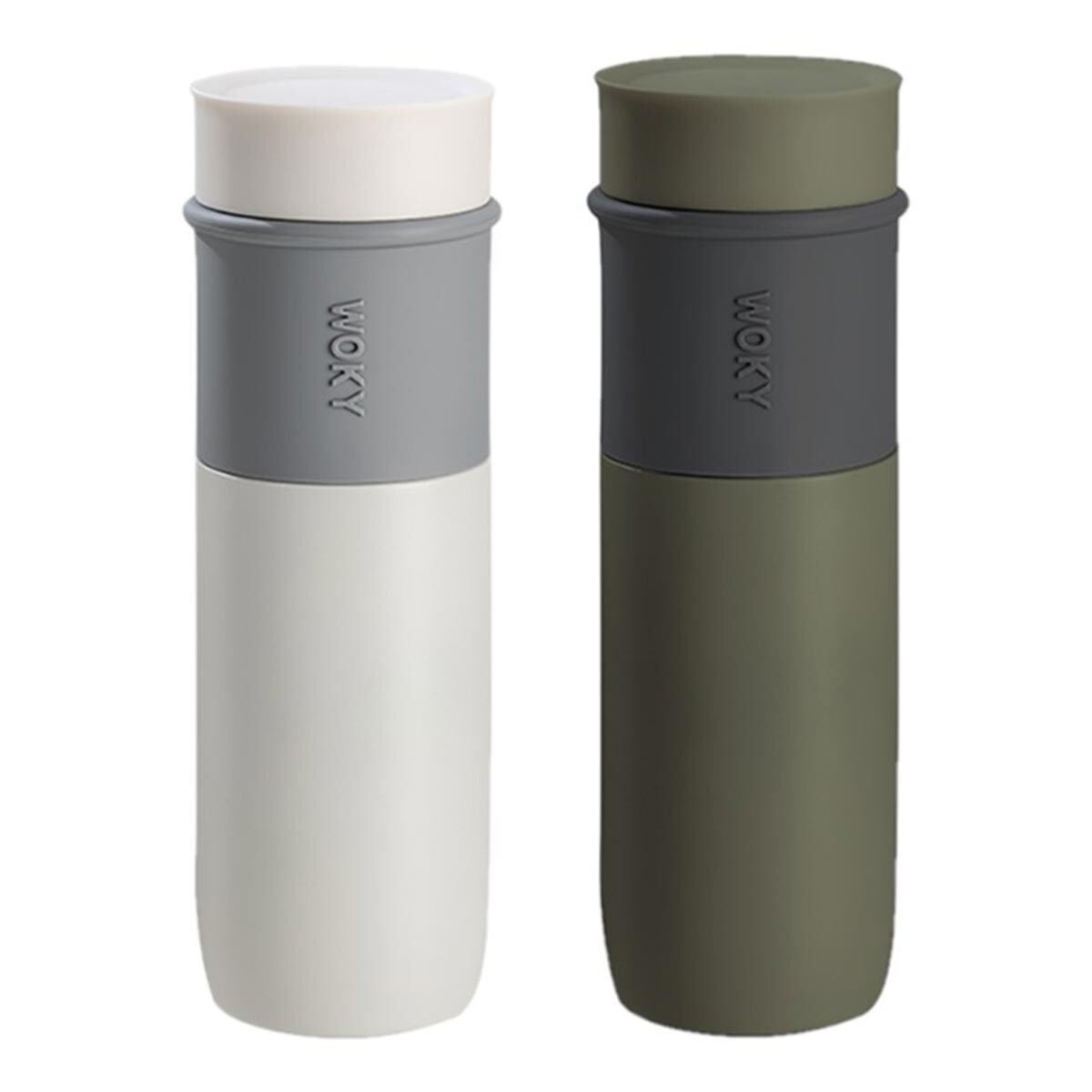 WOKY 沃廚 陶瓷內膽保溫杯 580毫升 X 2件組 白 + 綠