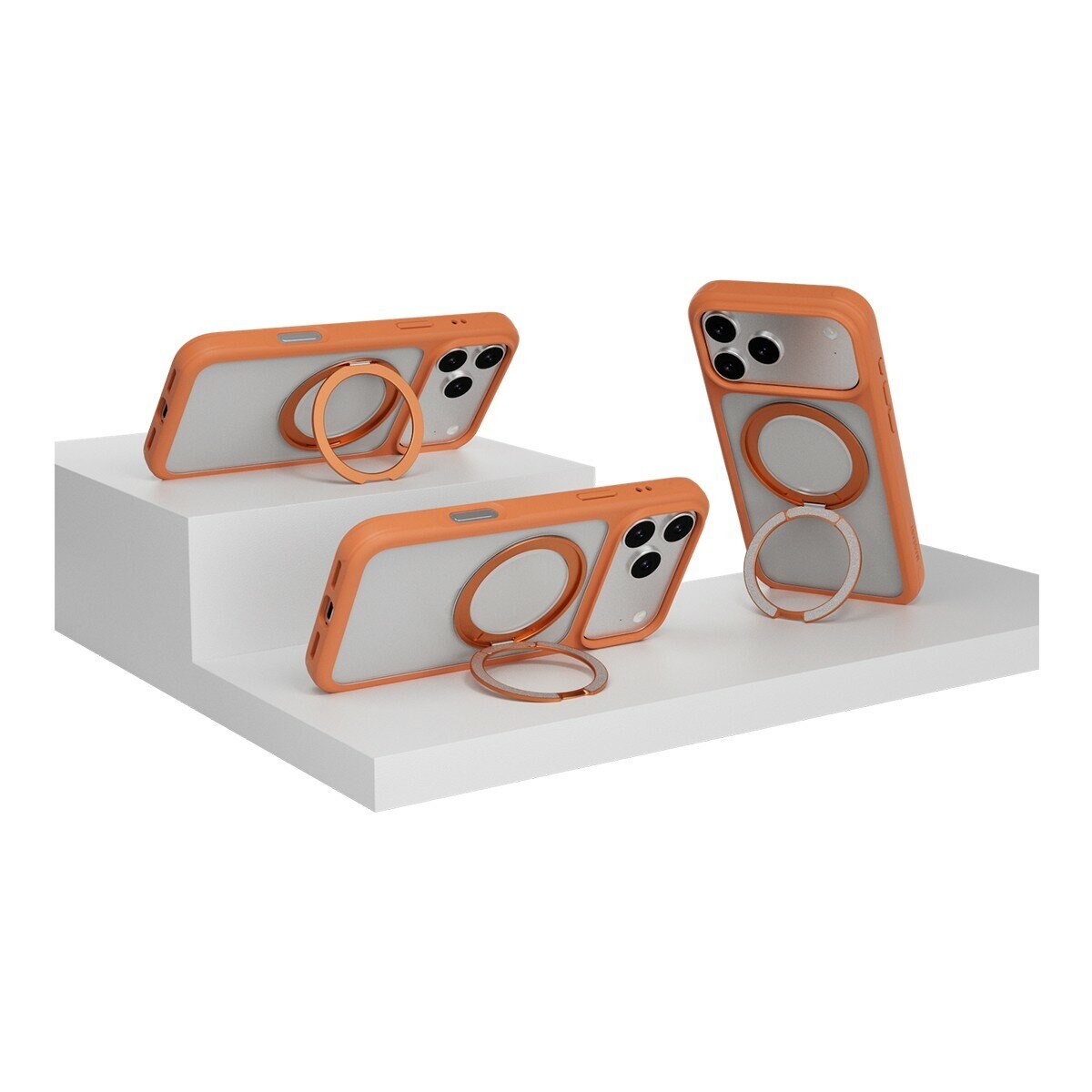 MAGEASY MagStand 360 M 磁吸旋轉支架防摔手機殼 iPhone 17 Pro Max(珊瑚) + 鏡頭保護貼Lenz 鈦合金(鈦白) + Vetro 9H 鋼化玻璃保護膜