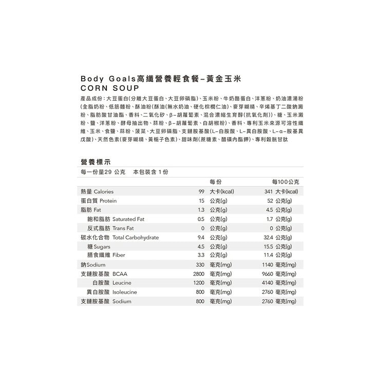 Body Goals Nutrition High Fiber Soup Corn Soup X 30-Pack