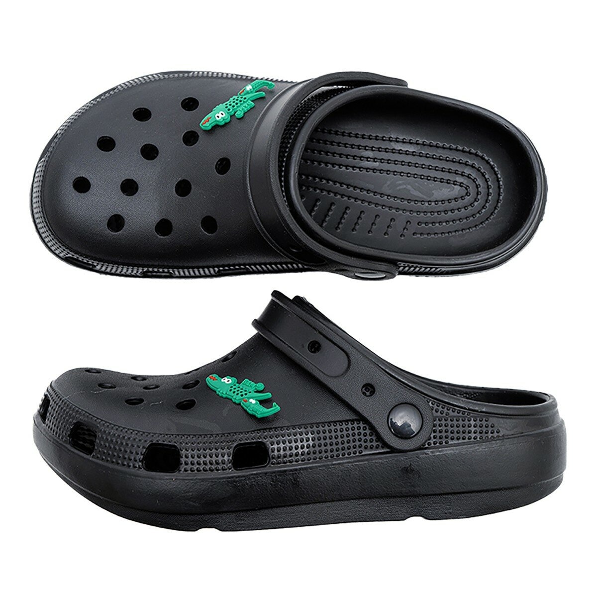母子鱷魚 兩穿洞洞鞋 黑