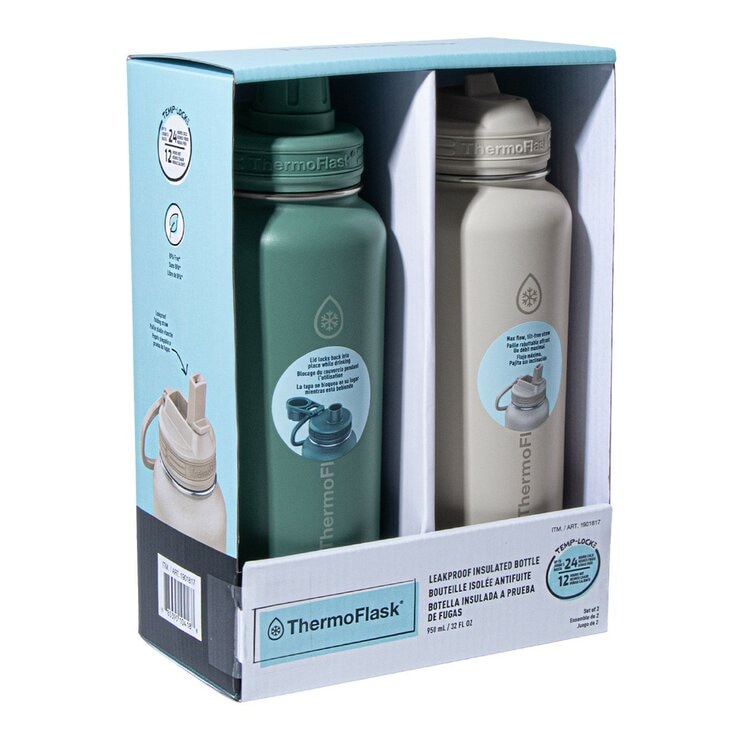 Thermoflask 不鏽鋼保冷保溫瓶 946毫升 X 2件組 海草綠+灰褐