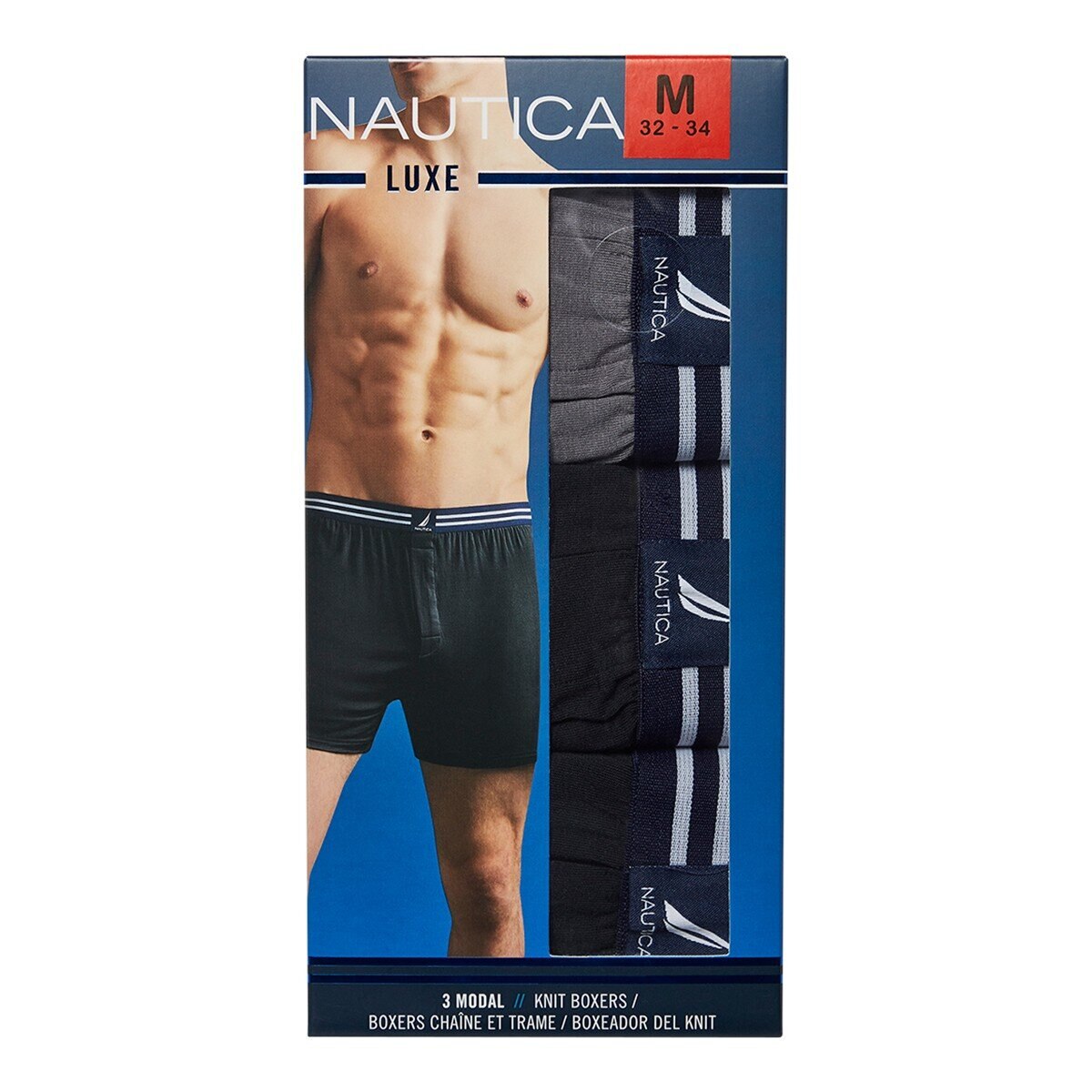 Nautica 男針織平口褲三入 黑/灰組 S