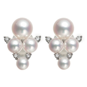 Tokyo Pearl 0.1克拉 18K白K金 3.5公釐 - 6.0公釐 Akoya珍珠鑽石耳環 - 139123