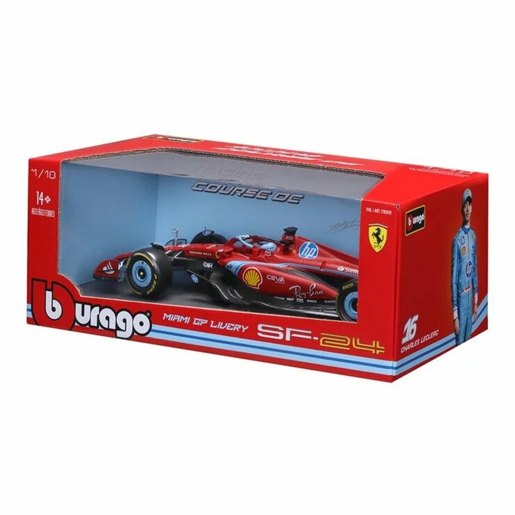 Bburago 1:18 賽車模型 Ferrari SF-24 (#16 Charles Leclerc) 邁阿密大獎賽塗裝 消光紅 / 14歲以上