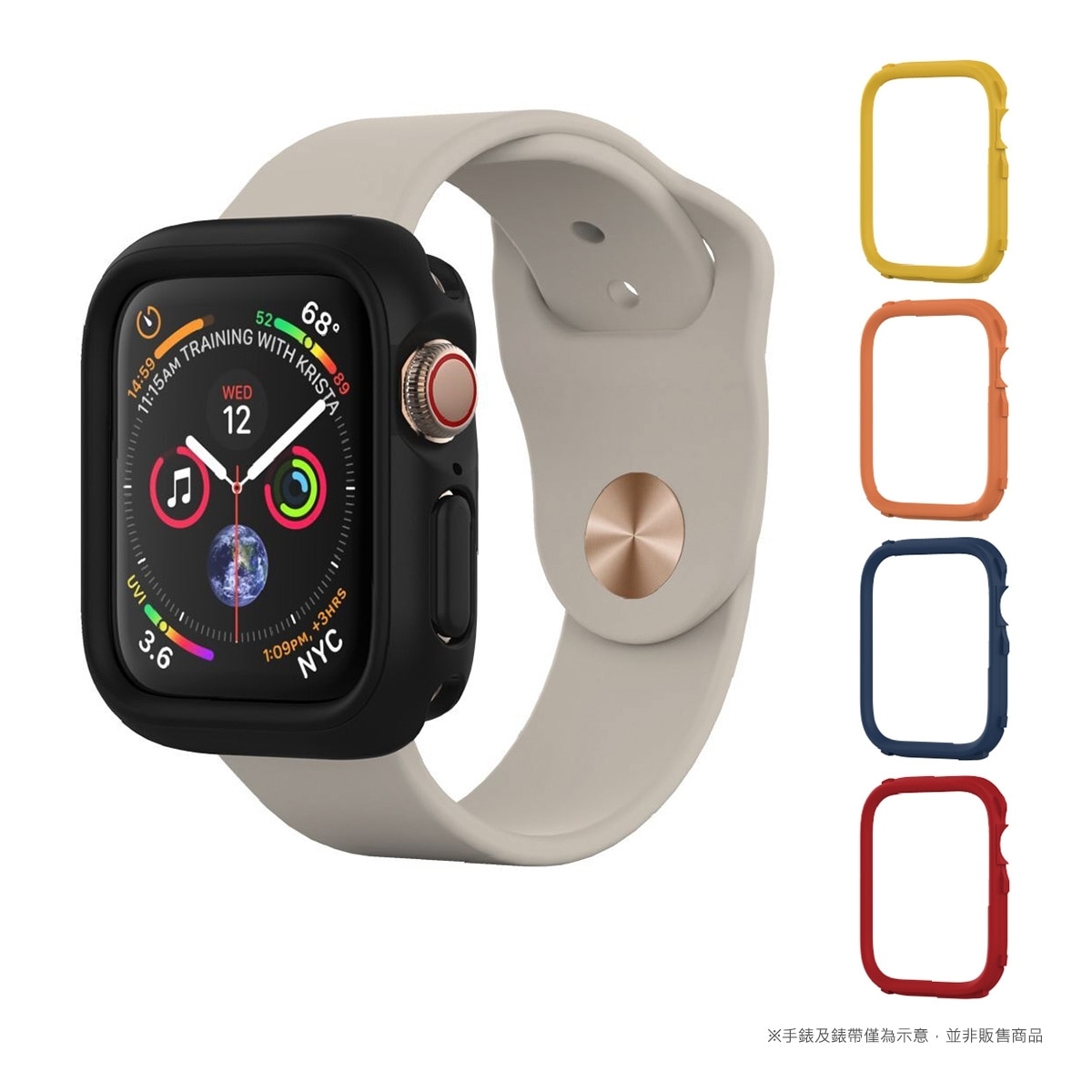 犀牛盾 Apple Watch 40mm Crashguard NX 保護殼黑(適用Apple watch Series 6, SE, Series 5, Series 4)+4 飾條 (紅/藍/黃/橘)
