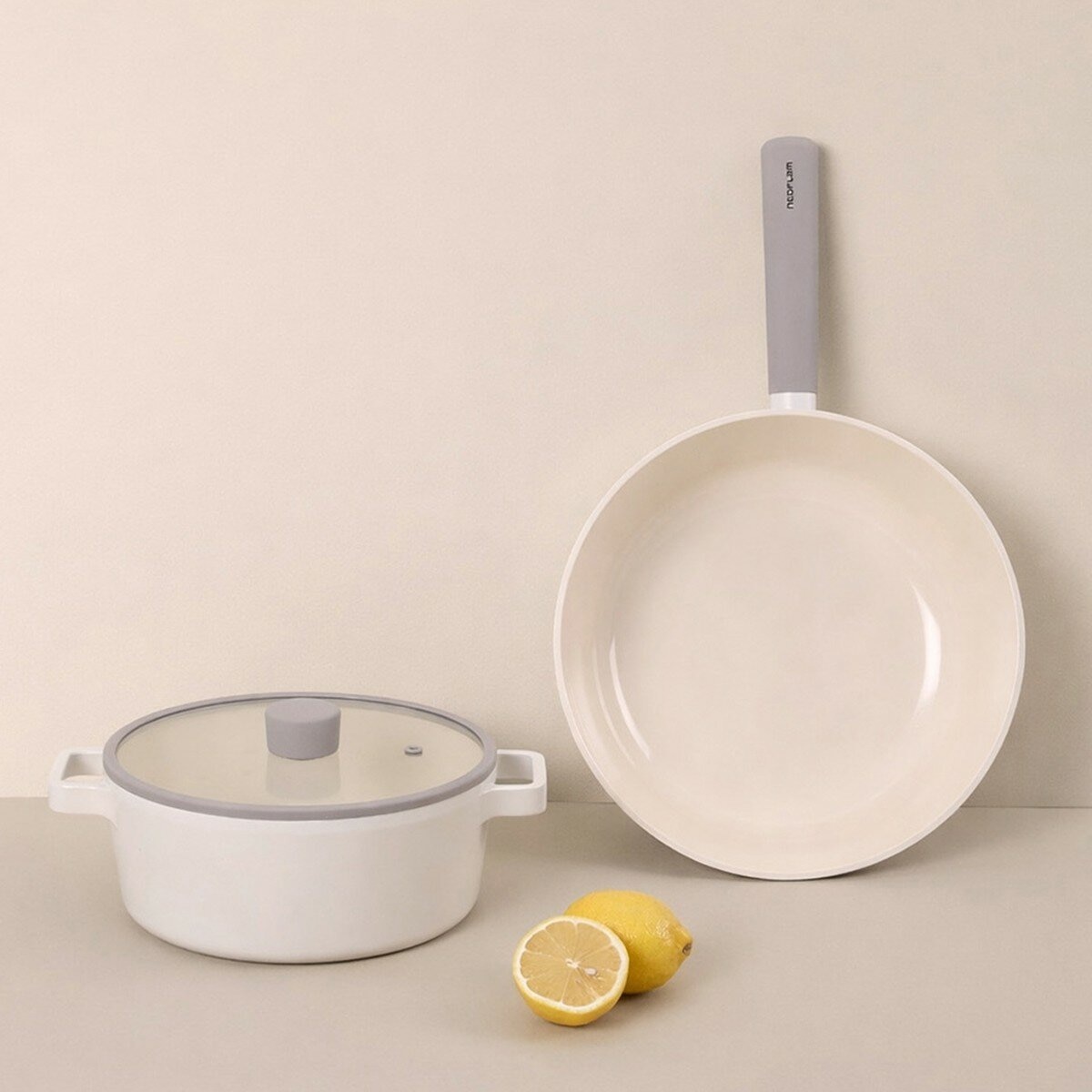 Neoflam 陶瓷不沾塗層鍋具 含玻璃上蓋 3件組 白