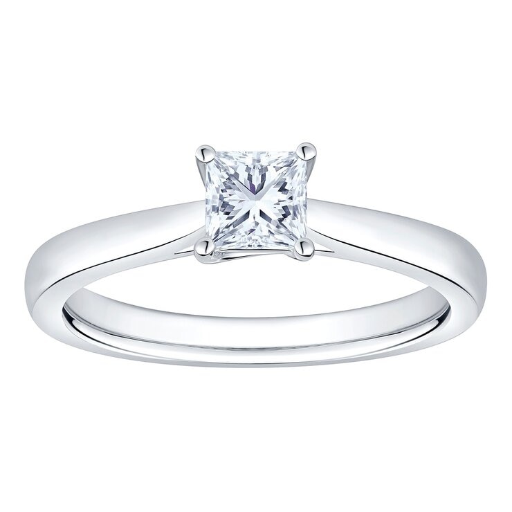 0.50 克拉 18K白K金 方形鑽石戒指 VS2/I