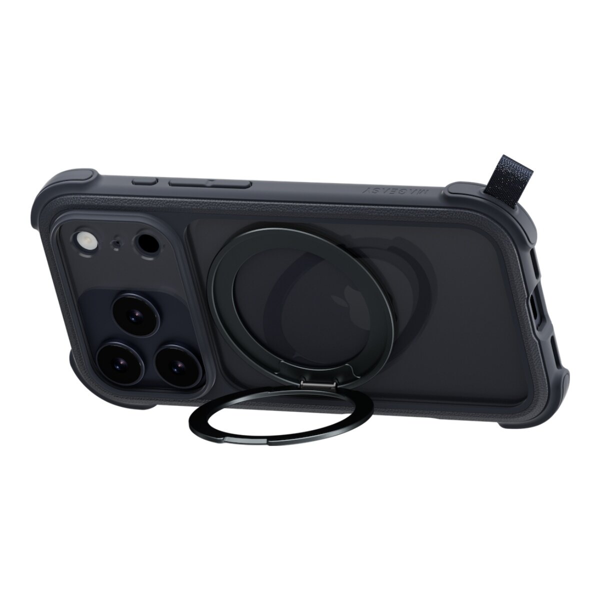 MAGEASY Odyssey Stand M 超軍規防摔磁吸支架手機殼 iPhone 17 Pro(皮革午夜) + 鏡頭保護貼Lenz(炫彩) + Vetro 9H 鋼化玻璃保護膜